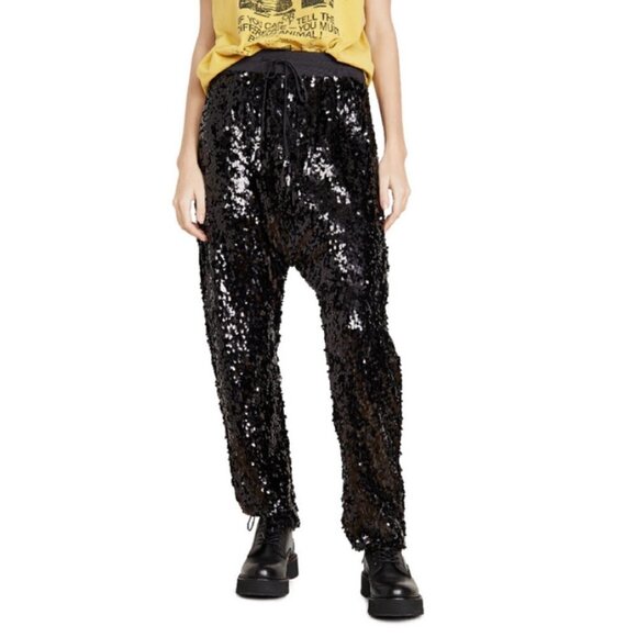💕R13💕 Harem Sequin Pant ~ Drop Crotch Sweatpants Black XS NWOT - Picture 2 of 16